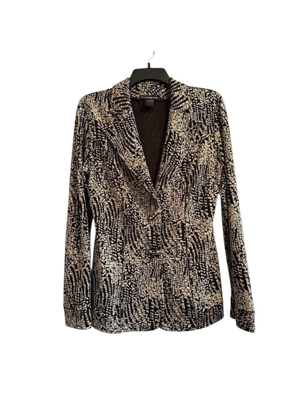 Evovorro Chic Business Blazer Jacket Womens Large Black & Gold Made in USA